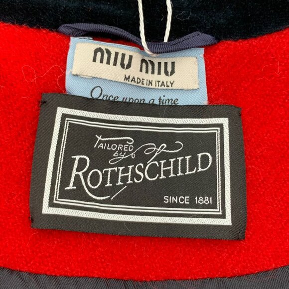 Vintage Miu Miu Girls Red Wool Blend Double-Breasted Coat W/ Velvet Collar & Bow - Picture 5 of 8